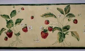 York Decorative Wall Border - Strawberries - Yellow - Green 5 yds - Pre-pasted
